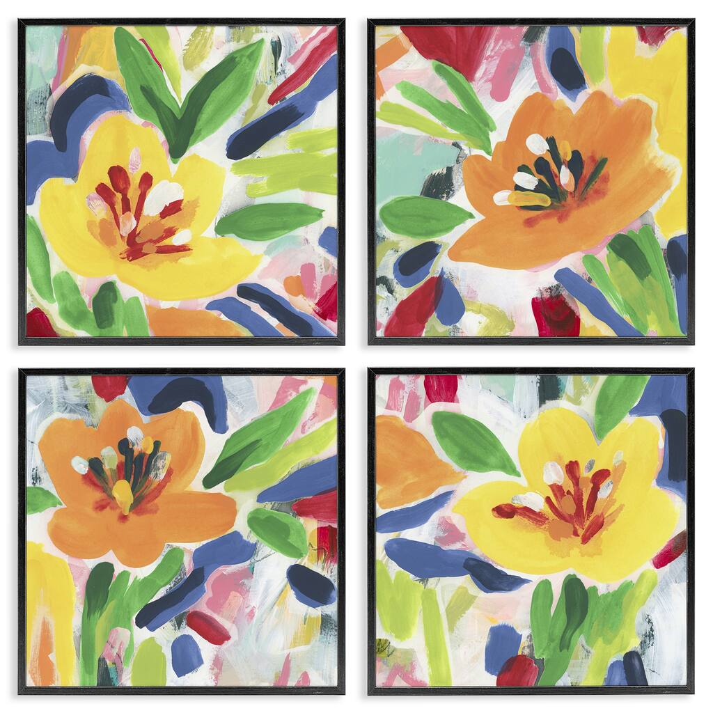 Stupell Fresh Vivid Blossoms Framed Giclee Art Design By June Erica Vess (Set of 4)