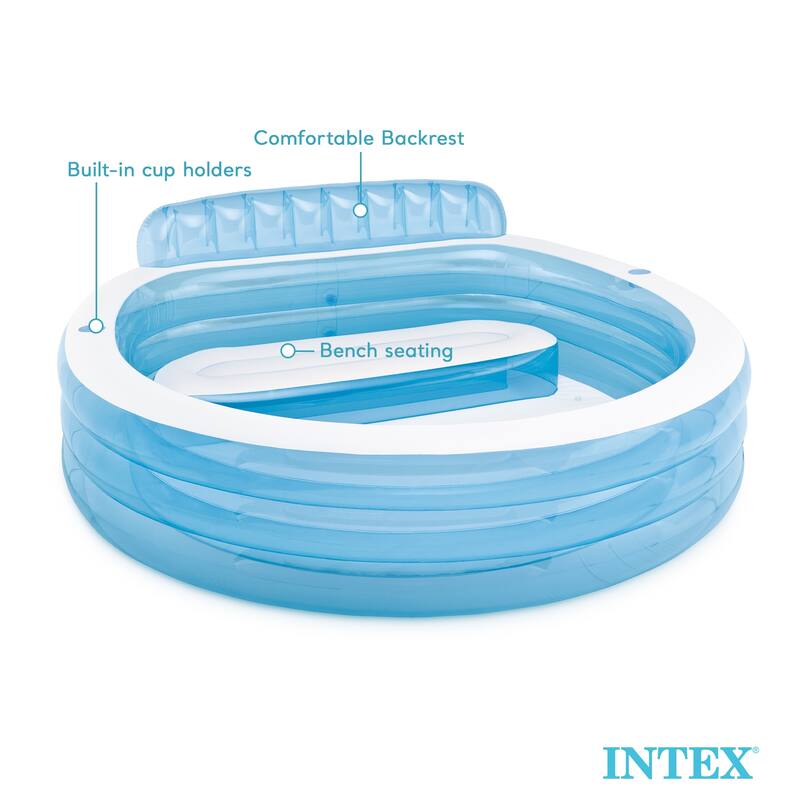 Intex Swim Center Round Inflatable Above Ground Family Lounge Outdoor Pool, Blue - 16.09