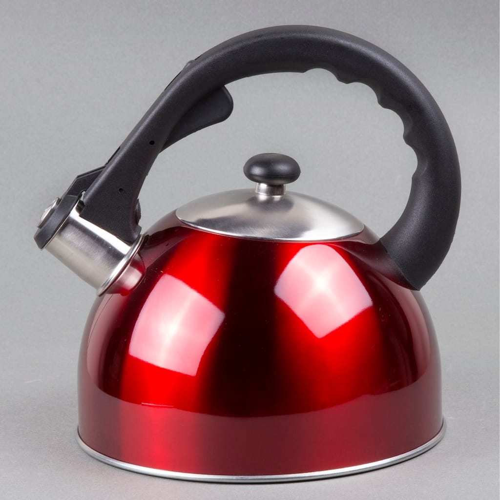 Creative Home Satin Splendor 2.8 Quart Stainless Steel Whistling Tea Kettle with Aluminum Capsulated Bottom, Metallic Cranberry
