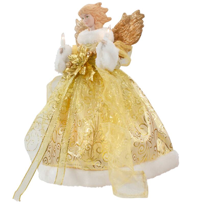 Lighted Angel Christmas Tree Topper - Gold - 12" - Clear Lights