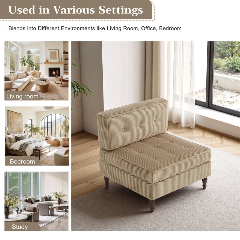 Modular Corduroy Armless Chair Upholstered Lounge Sofa
