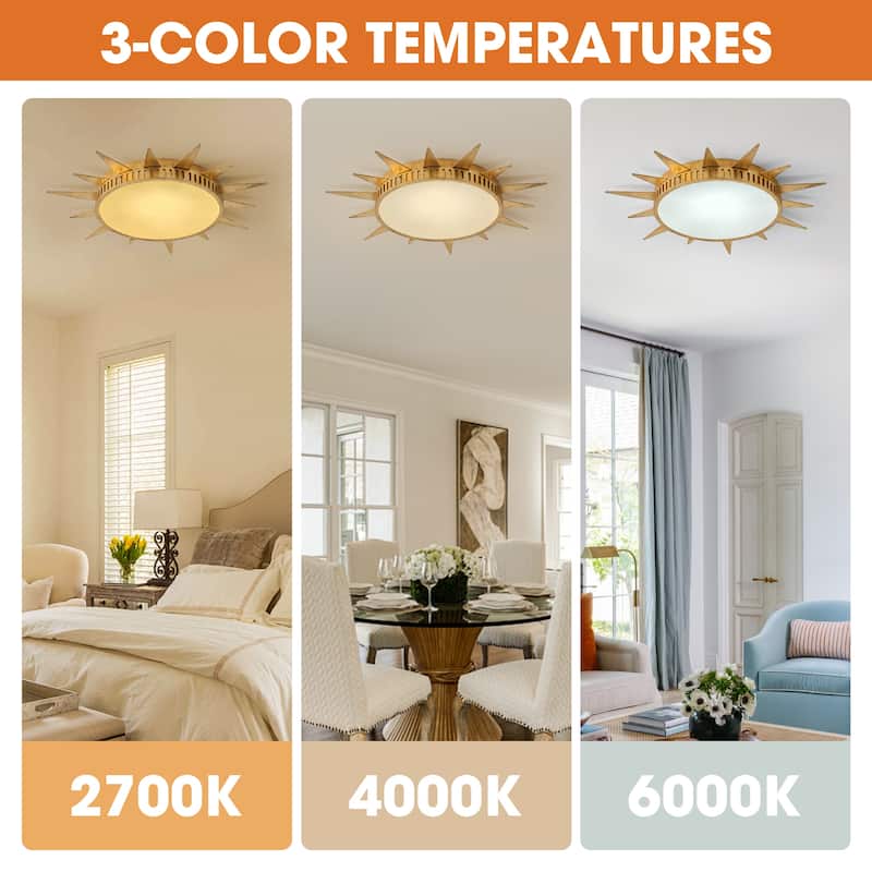 25-Inch Antique Hand Painted Gold Sunburst Flush Mount Ceiling Light