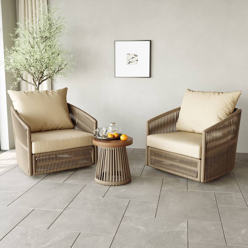 3-piece Cushioned Swivel Patio Wicker Furniture Set Outdoor Rattan Bistro Set
