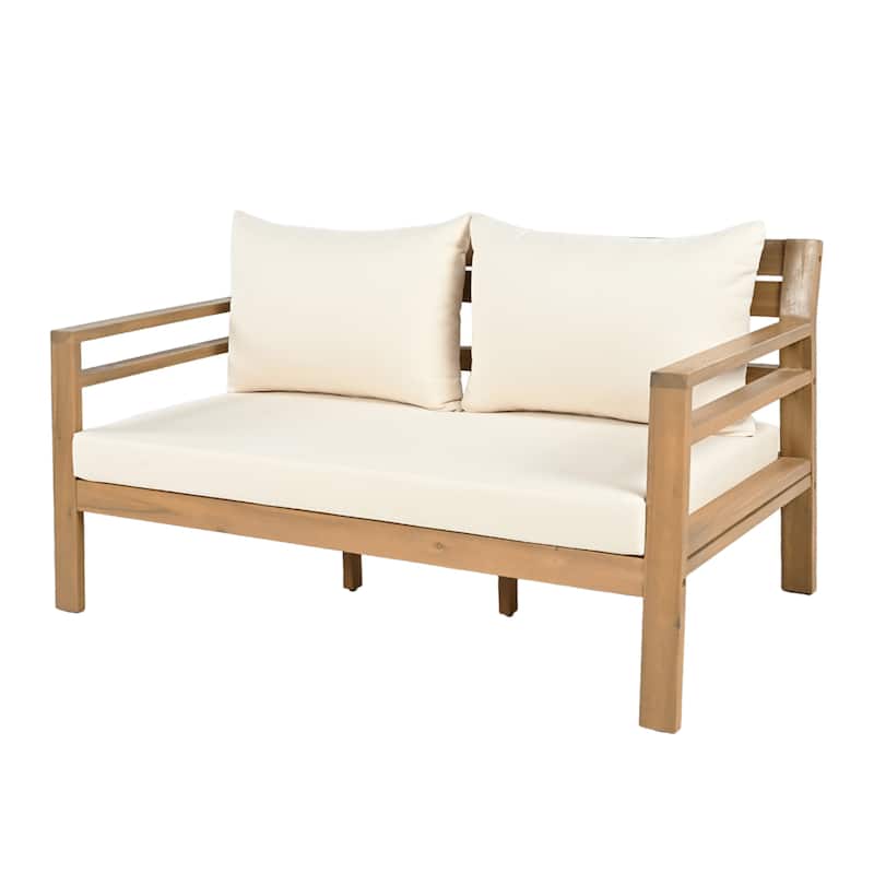 Christopher Knight Home - Outdoor 5-Piece Wooden Patio Conversation Set with Cushions and Coffee Table