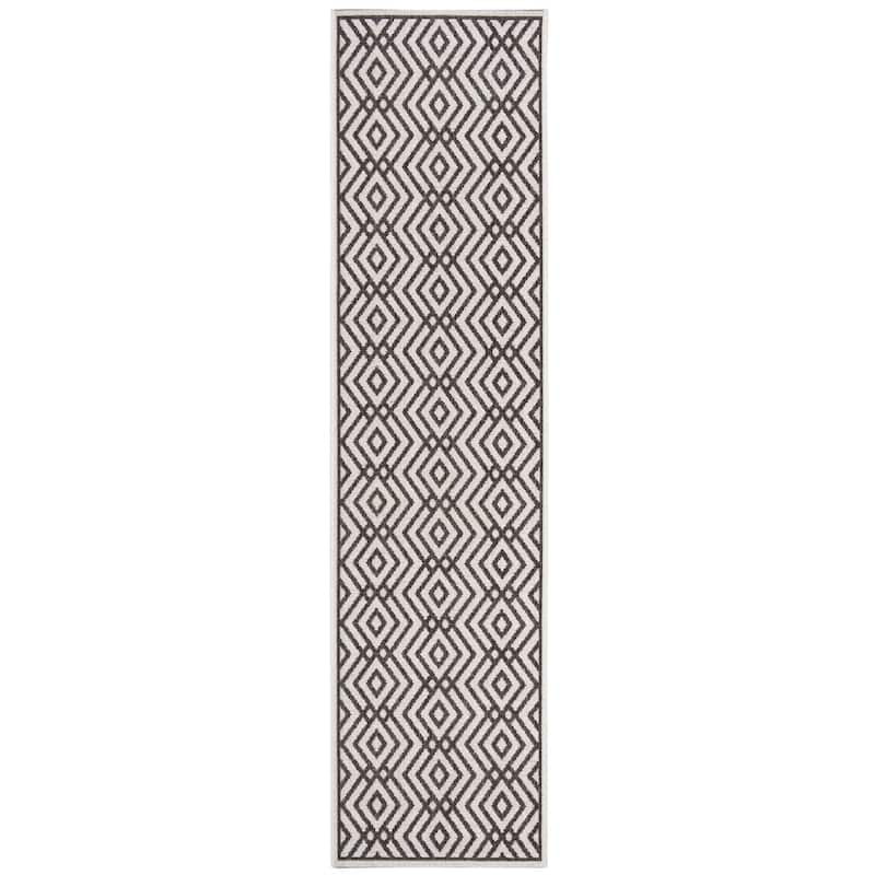 SAFAVIEH Linden Norita Indoor/ Outdoor Waterproof Patio Backyard Rug - 2'2" x 8' Runner - Light Grey/Charcoal