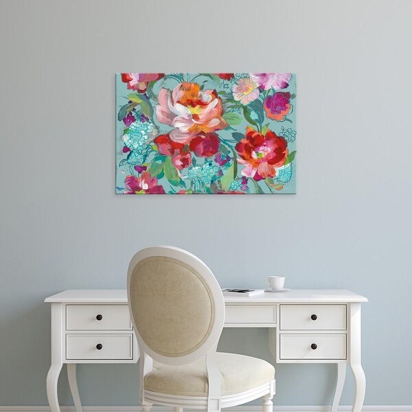 Easy Art Prints Danhui Nai's 'Bright Floral Medley Crop Turquoise' Premium Canvas Art