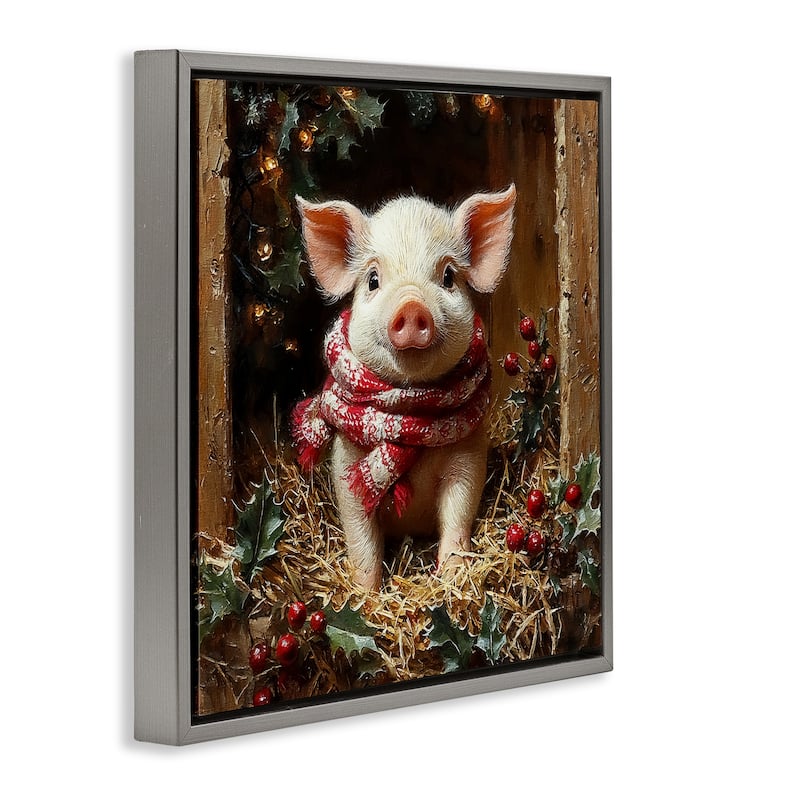 Stupell Pig with Holiday Garlands Framed Floater Canvas Wall Art Design By Riley B