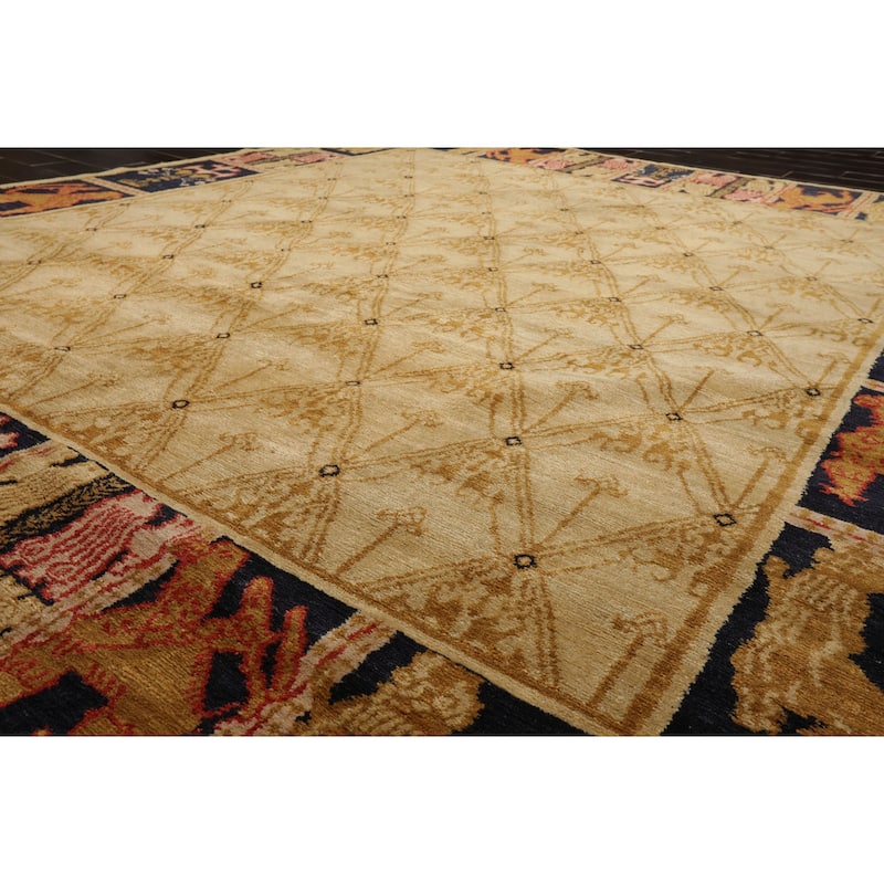 8'2''x9'10'' Hand Knotted Beige Wool Tibetan Transitional Area Rug - 8' 2'' x 9' 10''