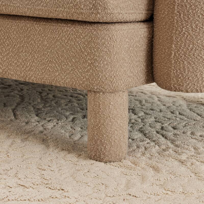 Boucle Fabric Ottoman with Wooden Legs Modern Living Room Accent