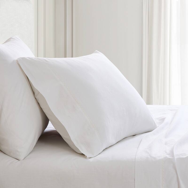 Martha Stewart Lilly Pond Leaf Embroidered Cotton Sheet Set