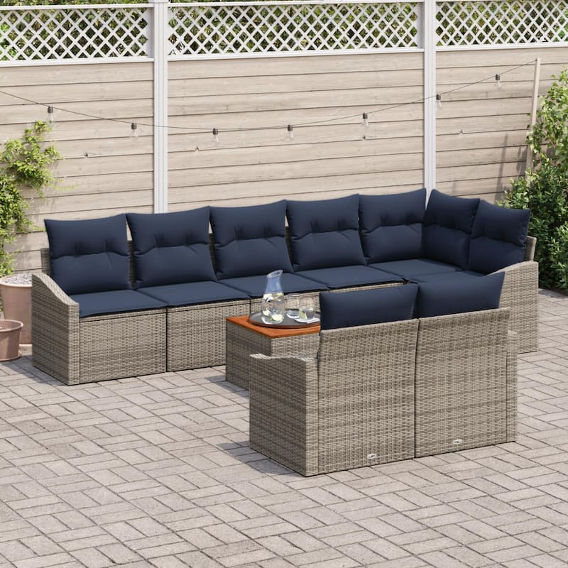 vidaXL 9 Garden Sofa Set with Cushions Black/Grey Poly Rattan - 113.8 x 48.6 x 27.2