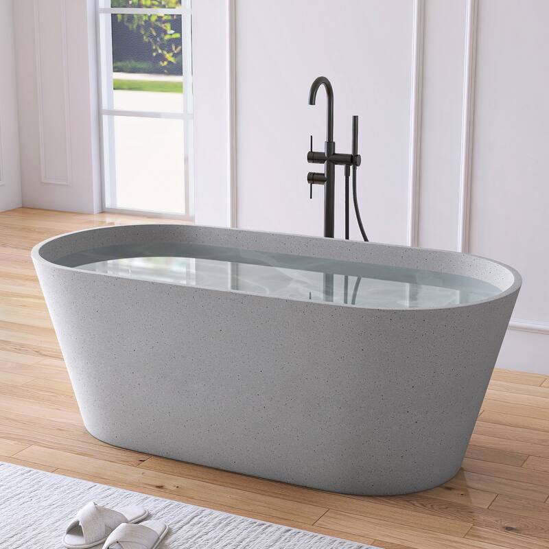 MEDUNJESS 59'' Terrazzo Freestanding Bathtub Stone Resin Soaking Tub