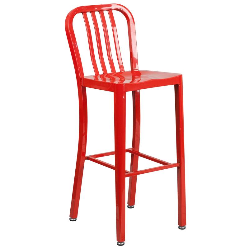 24'' Round Metal Indoor-Outdoor Bar Table Set with 4 Vertical Slat Back Stools