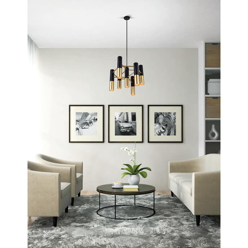 Anem 7 Light Matte Black & Satin Gold Down Chandelier - Matte Black/Satin Gold