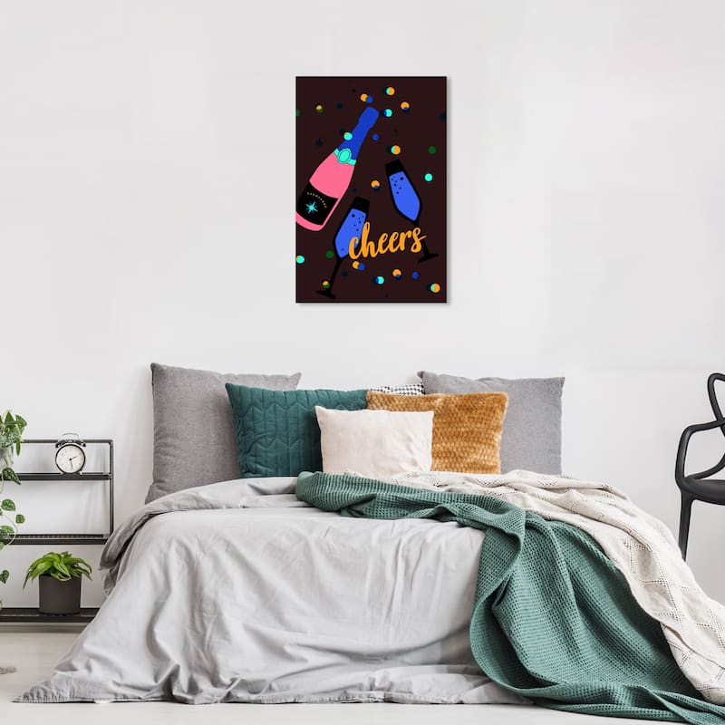 Wynwood Studio Canvas Drinks and Spirits First Cheers Blue and Modern & Contemporary Wall Art Canvas Print - 24 x 16