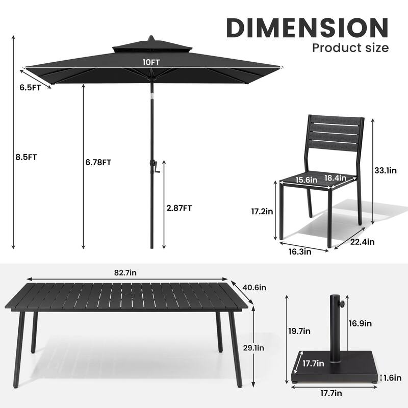 11-Piece Patio Dining Set Aluminum Table and 8 Stackable Chairs w/10 ft Umbrella and Base Stand