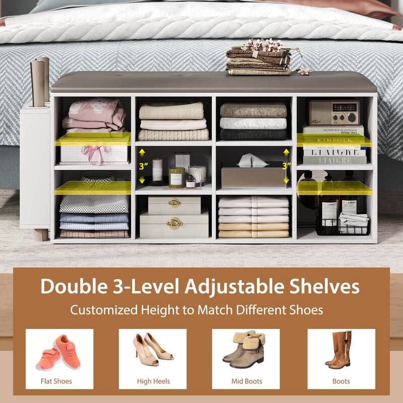 Costway Wooden Shoe Bench 10-Cube Storage Organizer with Padded - See Details