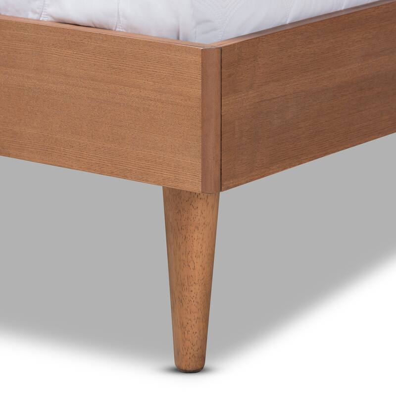 Mid-Century Modern Platform Bed - Ash Walnut Wood & Synthetic Full Size - Wrap-Around Headboard