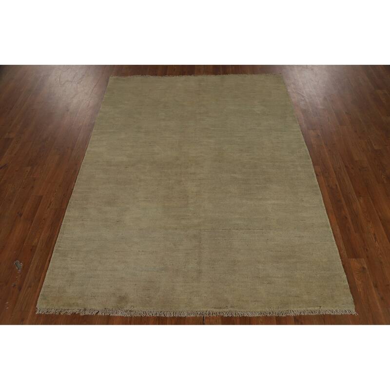 Gabbeh Oriental Rug Handmade Solid Green Wool Carpet - 5'0" x 6'6"