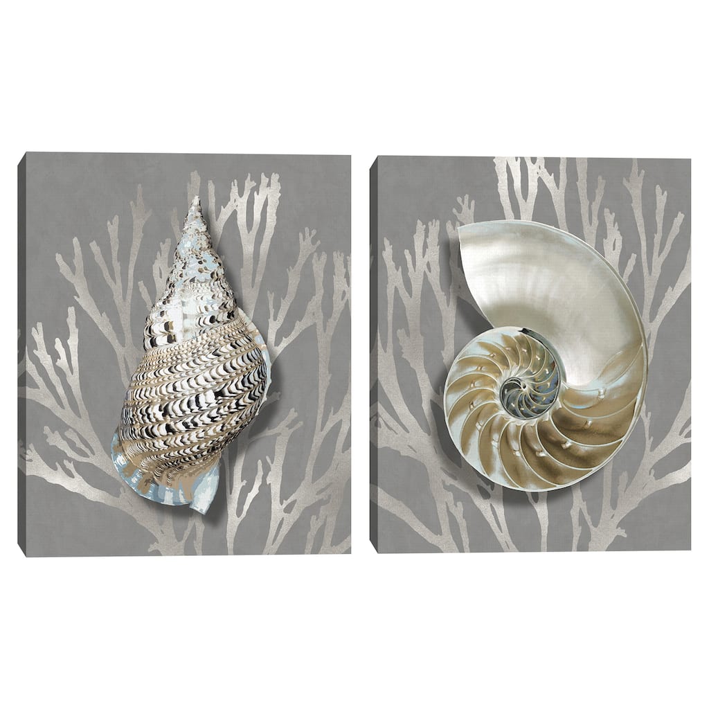 Shell Coral Silver on Gray I & II by Caroline Kelly Canvas Art Prints