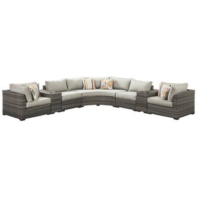 Spring Dew 7-piece Outdoor Sectional with 2 Consoles - Grey