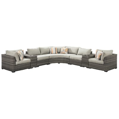 Spring Dew 7-piece Outdoor Sectional with 2 Consoles - Grey