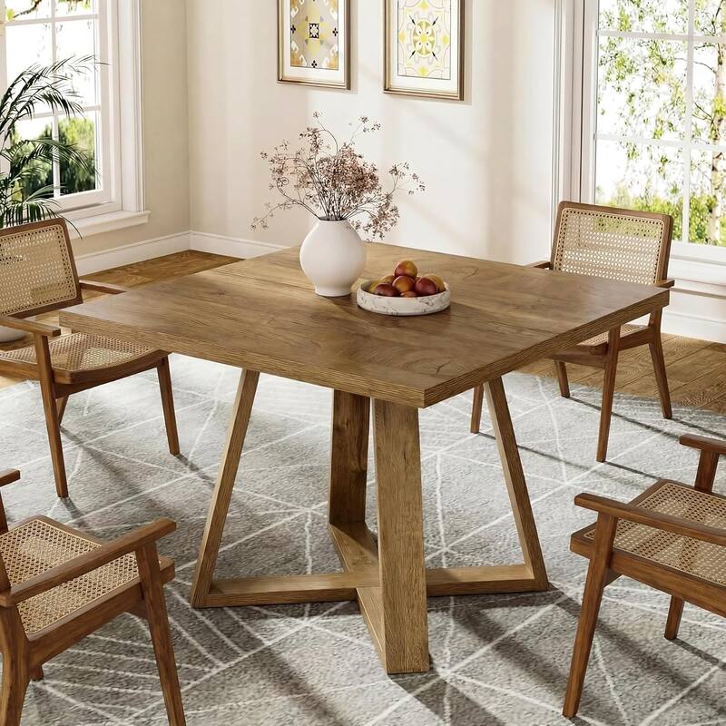 31.5" Small Square Dining Table, Modern Farmhouse Wooden Dinner Kitchen Table for 2-4 - 31.50" W × 31.10" D × 29.53" H - Light Brown