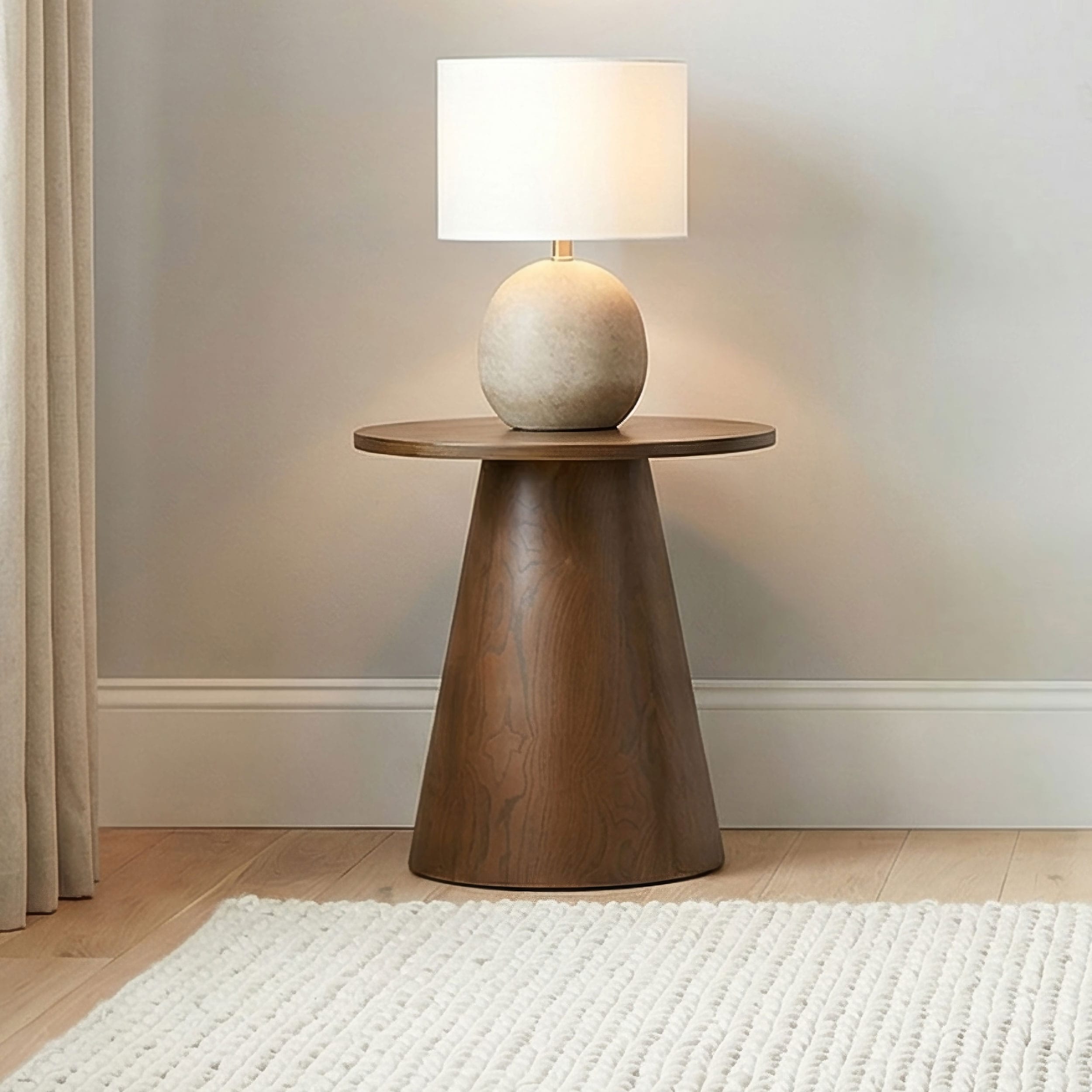 Franklin Round Wood Pedestal Side End Table
