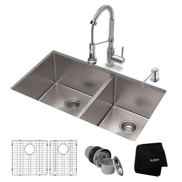 slide 2 of 47, Kraus 3-in-1 Set Undermount Kitchen Sink, Pulldown Faucet, Dispenser Chrome