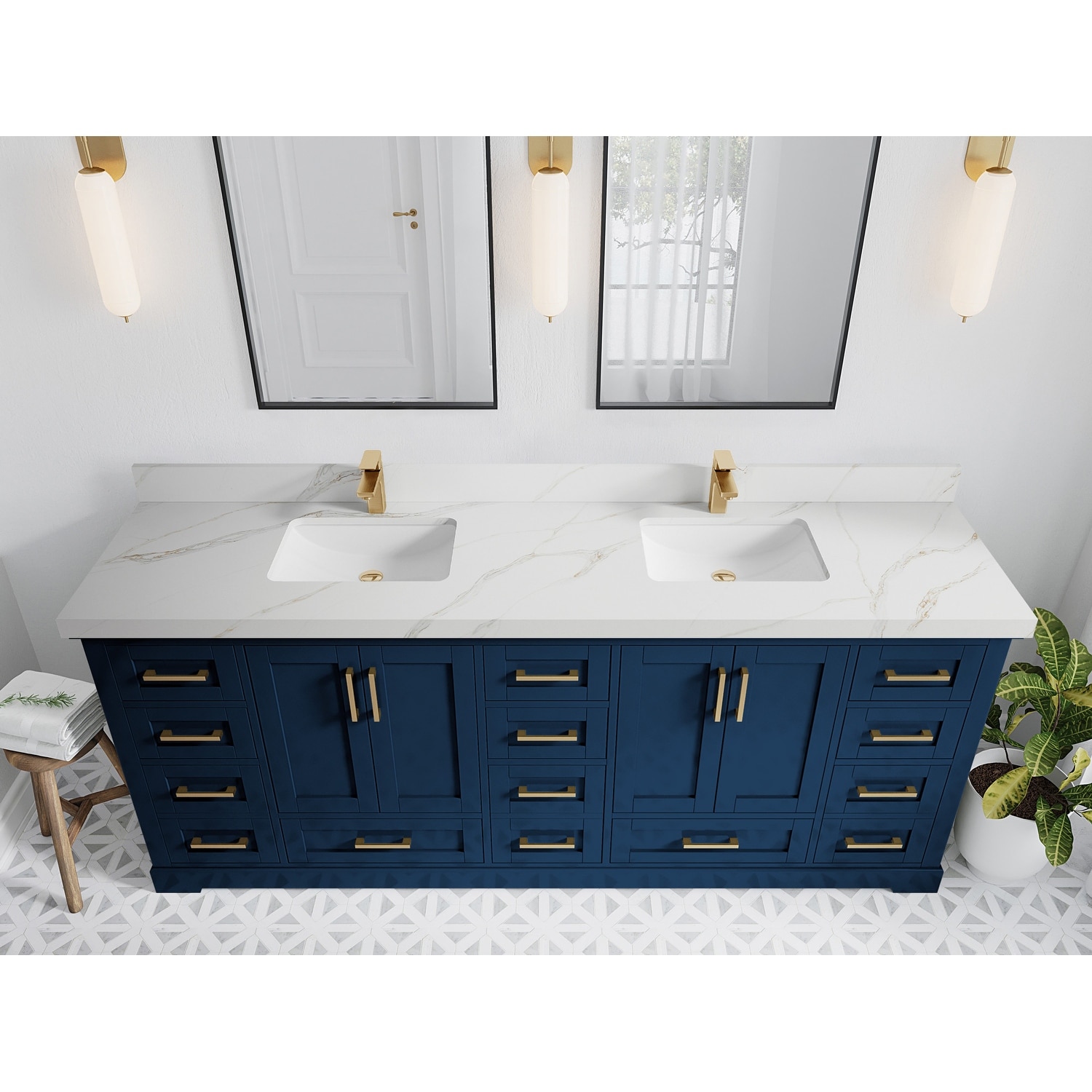 Willow Collection 84 in W x 22 in D x 36 in H Boston Double Bowl Sink Bathroom Vanity with Countertop