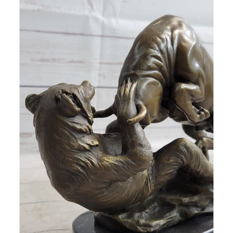 Stock Market Bull Vs Bear Bronze Sculpture Marble Base Statue Decor Gift Signed Original Art