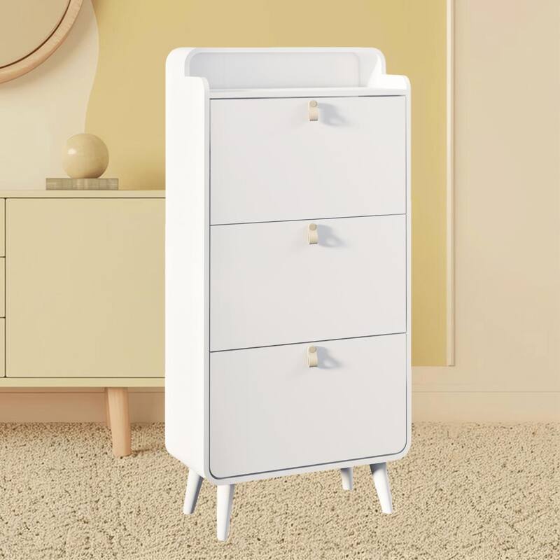 Compact Shoe Rack Storage Cabinet with 3 Drawers, Durable MDF Design for Entryways, Hallways and Apartments Organization - White
