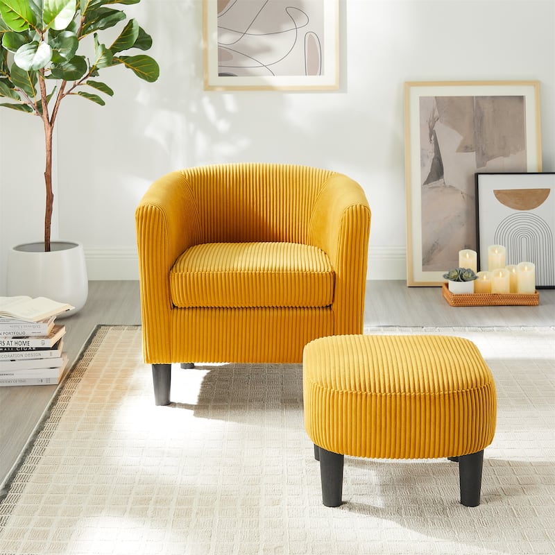 Modern Corduroy Upholstered Accent Chair with Ottoman