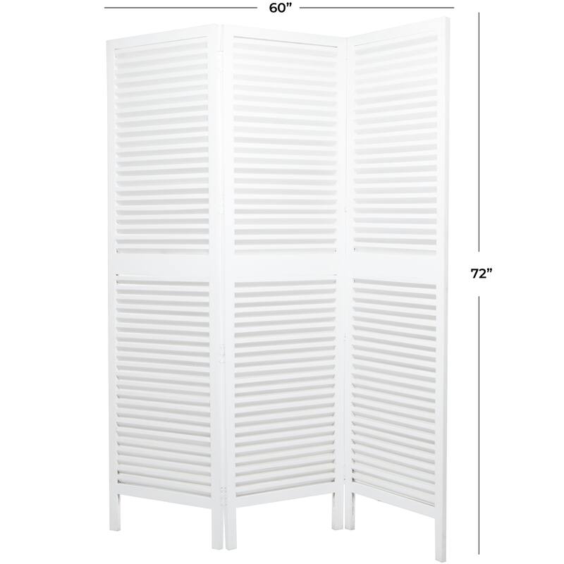 White Wooden Hinged Foldable Partition 3 Panel Partition Room Divider Screen with Horizontal Slats - 60 x 1 x 72