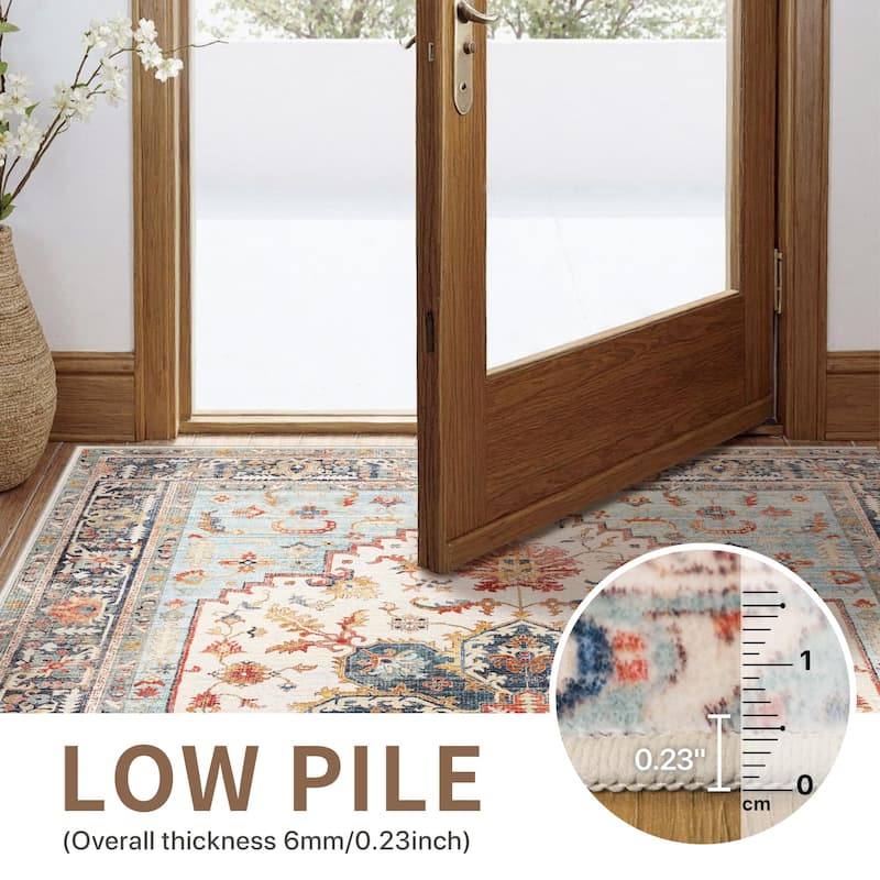Mcow Vintage Harmony Collection Low-Pile Machine-Washable Area Rug