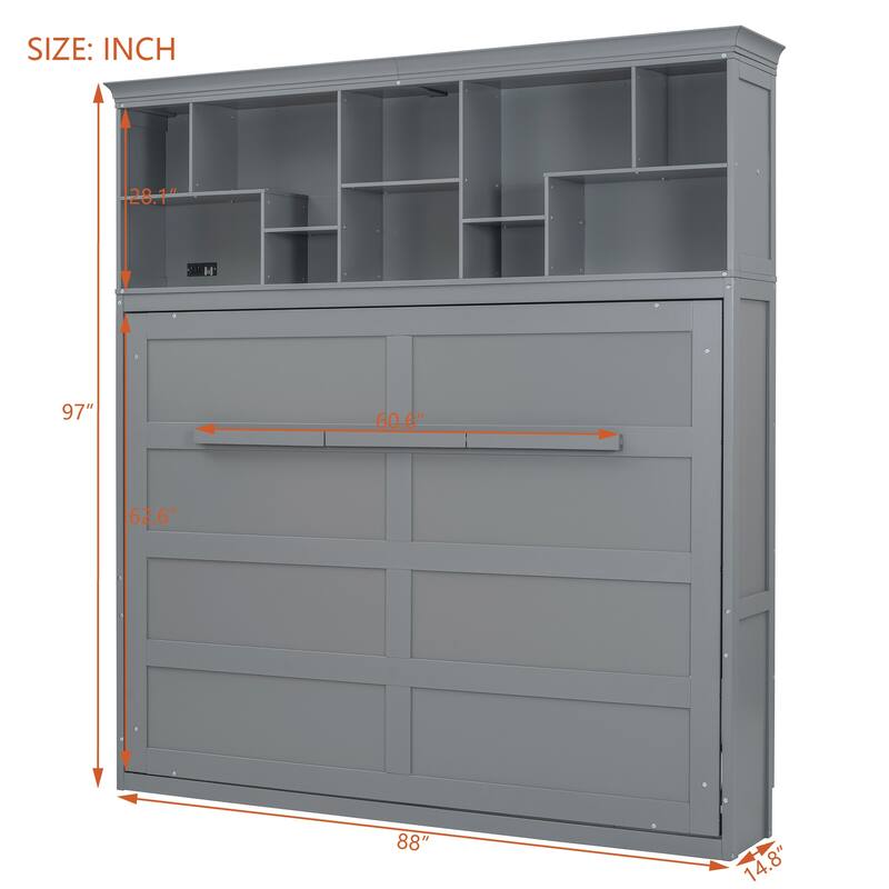 Space-Saving Queen Murphy Wall Bed with Storage Shelves & USB, Ideal for Small Apartments
