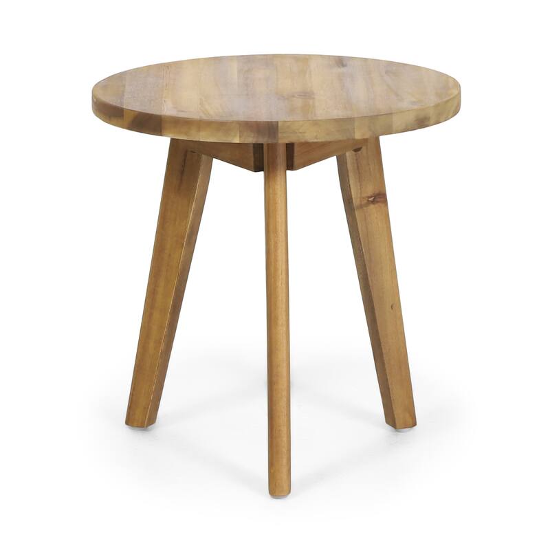 Modern Acacia Wood Side Table with Round Top and Triangular Base