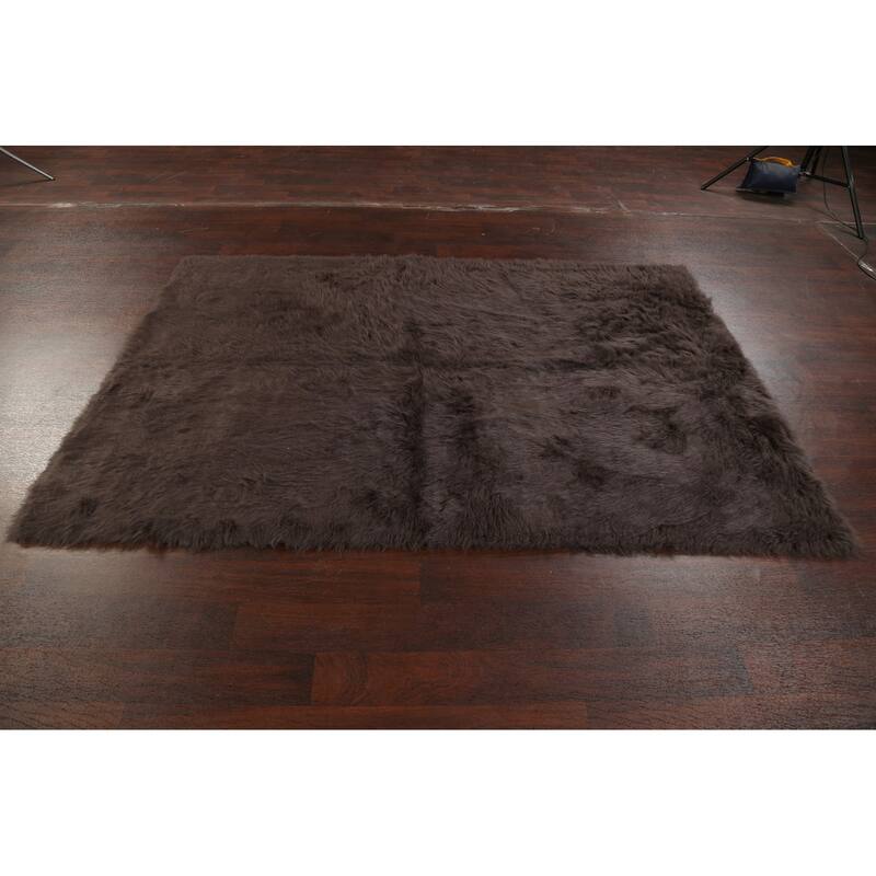 Contemporary Shaggy Oriental Area Rug Hand-tufted Foyer Carpet - 4'10" x 7'4"