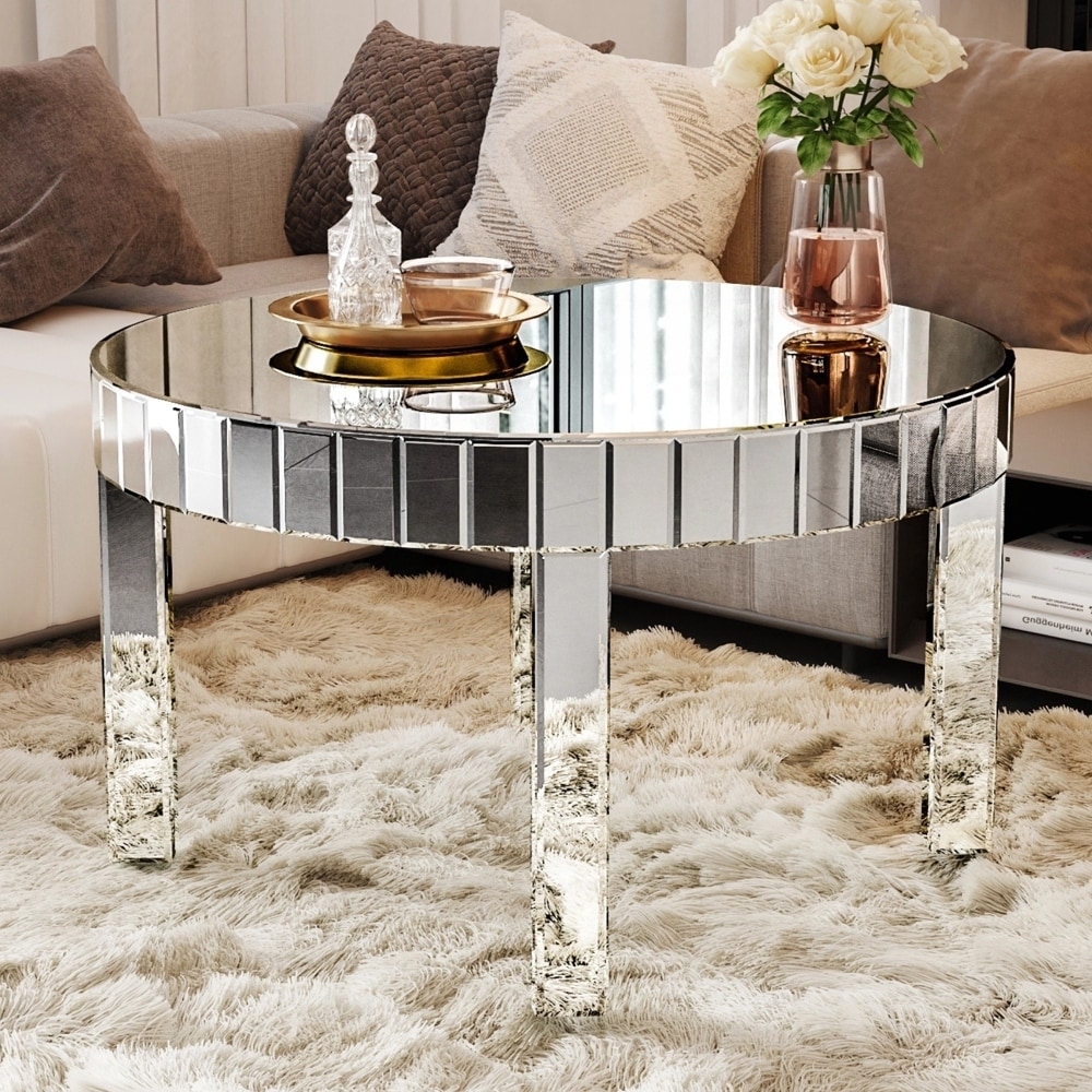 Mirror Coffee Table with Fluted Tempered Glass