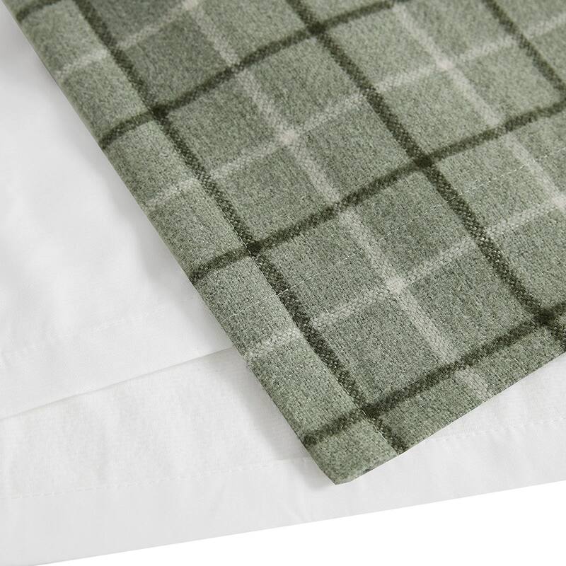 Plaid Faux Leather Tab Top Curtain Panel with Fleece Lining