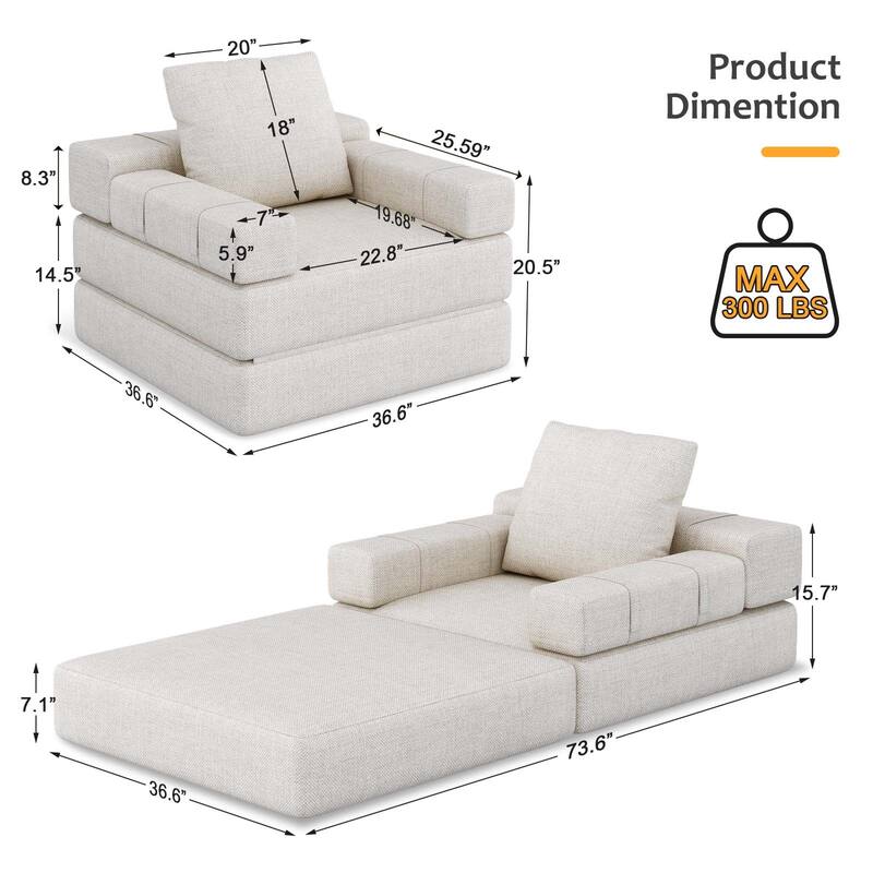 36.6" Linen Chaise Lounge Chair with Pillow