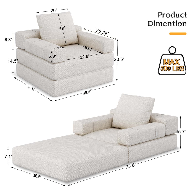 Fabric Folding Single Sleeper Sofa Chair