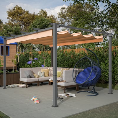 10' x 13' Outdoor Khaki Aluminum Patio Pergola