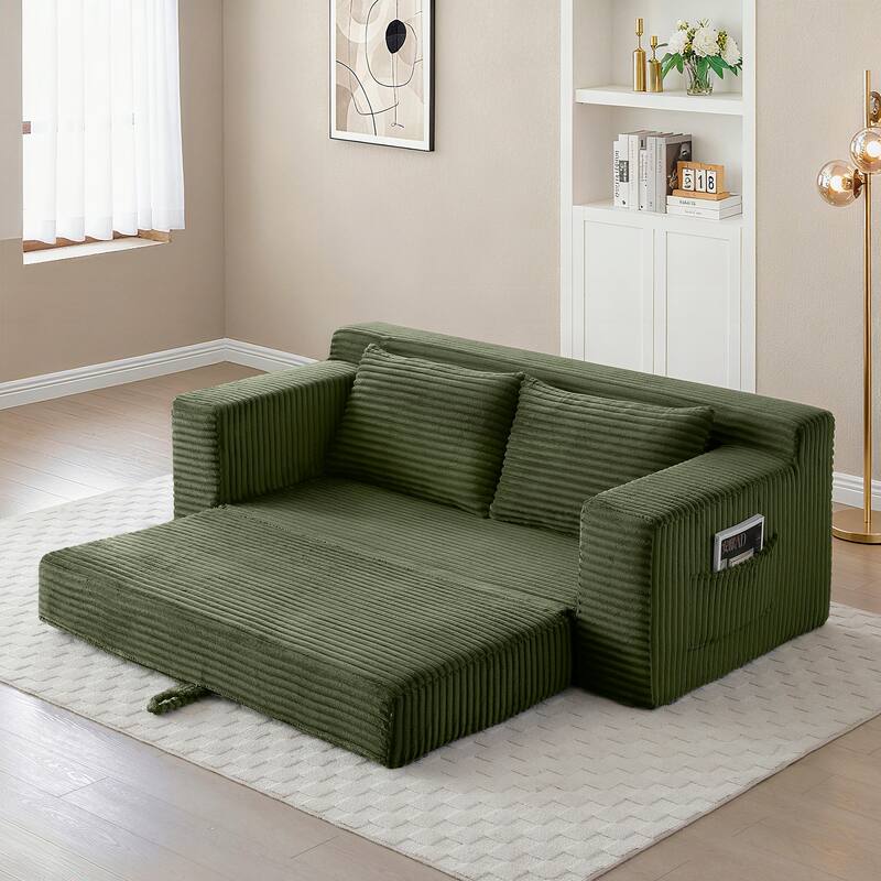 Memory Foam Cloud Loveseat Sofa, 2 in 1 Convertible Folding Couch Bed, No Assembly Compressed Corduroy Floor Lounge Sofa