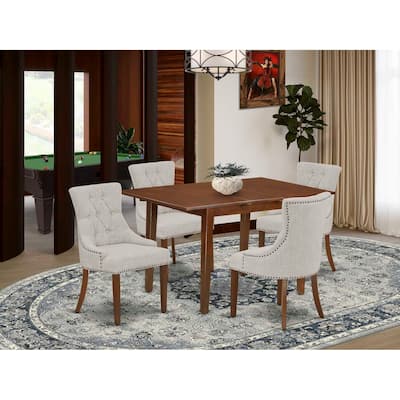HomeStock 5-Pc Mahogany Finish Solid Wood Top - Rectangular Dining Room Set with Butterfly Leaf - Seats 4