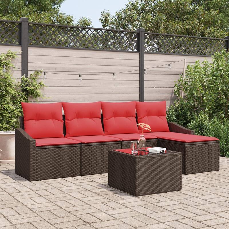 vidaXL 6 Piece Garden Sofa Set with Cushions - 91.7×46.1×27.2 - Brown-with table