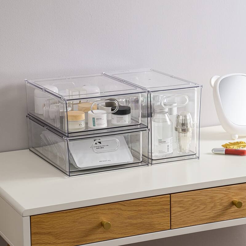 Stable Fridge Drawer PullOut Bins with Removable Dividers Refrigerator