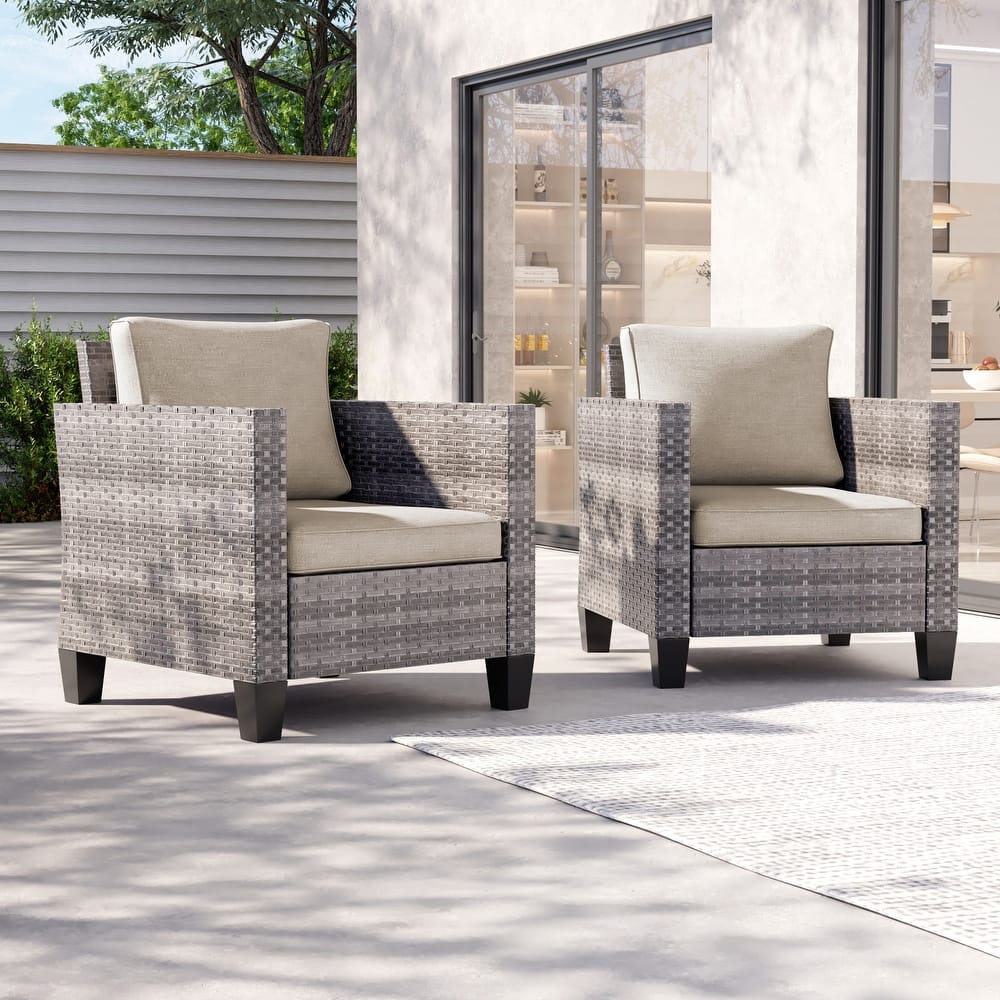 LIVOOSUN 2Pcs Outdoor Seating Sets Patio Grey Rattan Furniture Chair