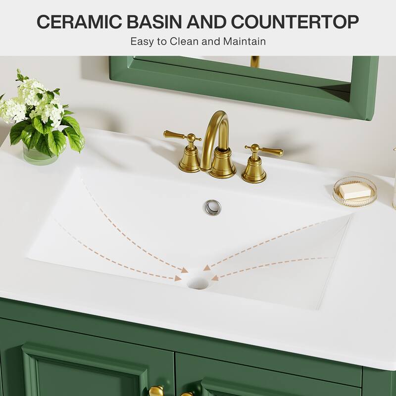 30 Inches Modern Bathroom Vanity Cabinet with Ceramic Basin & 1 Drawer