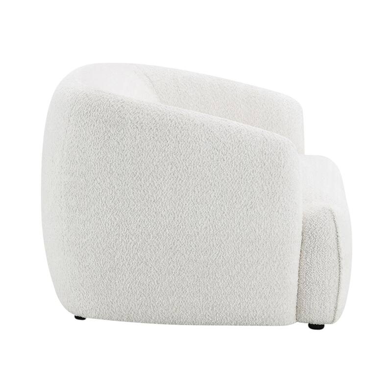 Chenille Upholstered Accent Chair with Curved Back Design in White